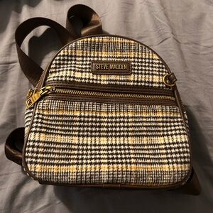 Steve Madden Yellow and Brown Checkered Backpack